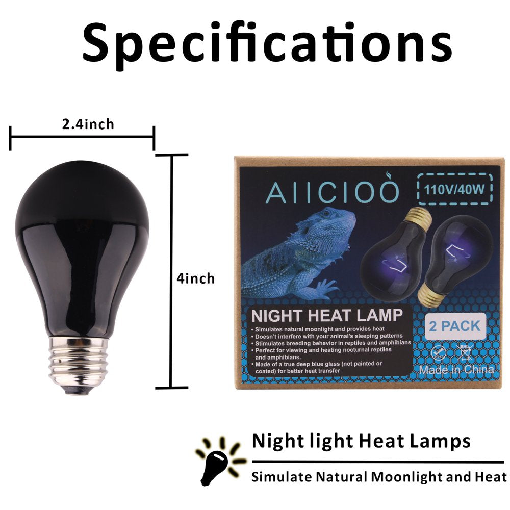 AIICIOO Night Heat Lamp Moonlight Spot Infrared for Reptiles & Amphibians 2 Pack 40W Dark Blue Animals & Pet Supplies > Pet Supplies > Reptile & Amphibian Supplies > Reptile & Amphibian Food AIICIOO   