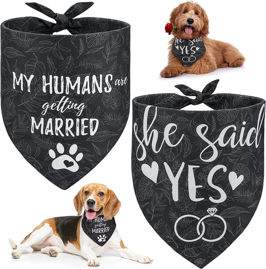 My Humans Are Getting Married She Said Yes Wedding Dog Bandanas Scarf for Bridal Party Engagement Gift Announcement Wedding Photo Prop, 2 Pack Animals & Pet Supplies > Pet Supplies > Dog Supplies > Dog Apparel Retro Shaw   