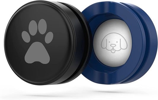 Air Tag Dog Collar Holder(2 Pack), Silicone Air Tag Dot Collar Holder for Apple Air Tags, Anti-Lost Air Tag Holder for Cat, Air Tag Case Cover Fit with Pet Collar Loop & Pets Accessories- Blue & Black