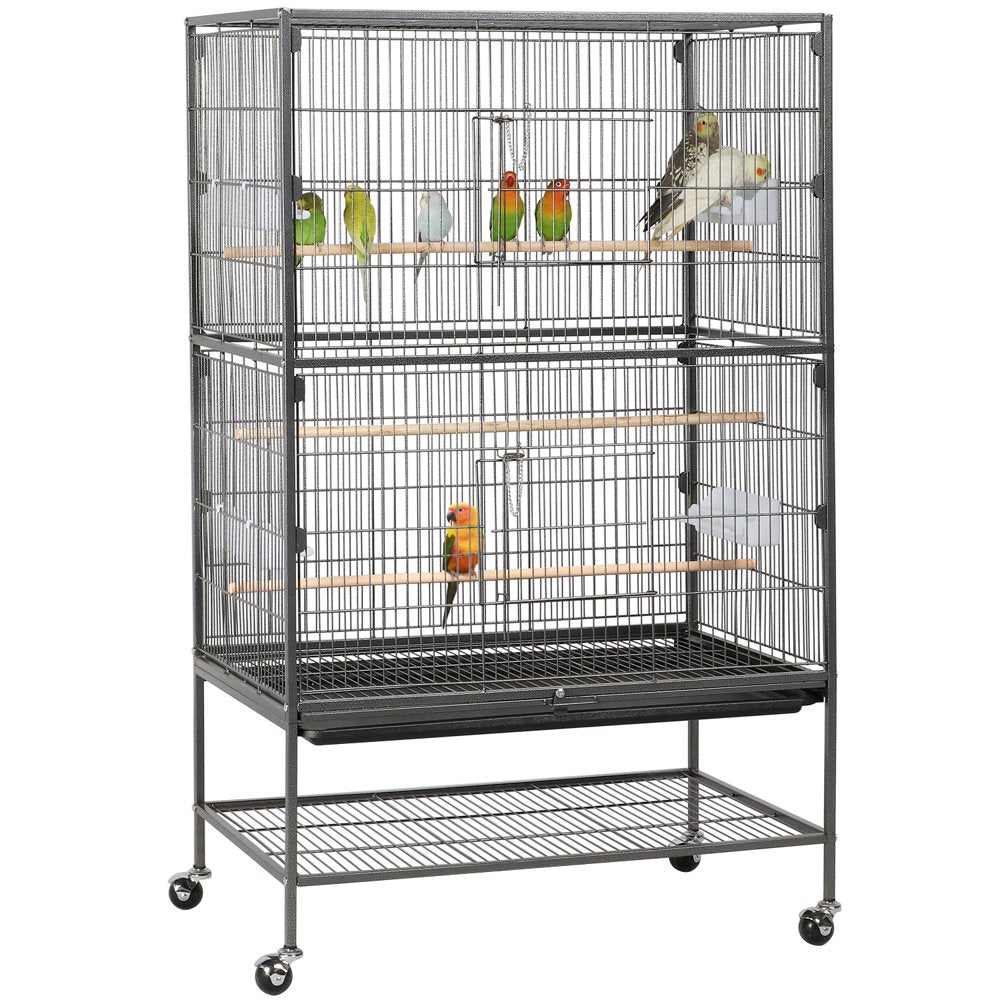 Smilemart Metal 52" Large Rolling Bird Cage with 3 Perches, 4 Feeders, and Extra Storage Shelf, Black Animals & Pet Supplies > Pet Supplies > Bird Supplies > Bird Cages & Stands SmileMart   