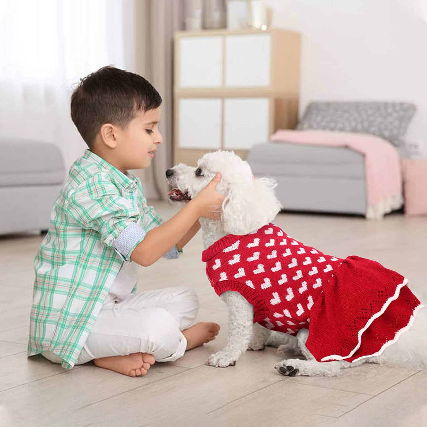 ROZKITCH Dog Sweater Dress Turtleneck Vest for Female Girls, Winter Warm Dog Pullover Knitwear Pet Sweater, Red Dog Princess Knitwear Sweater Dress Clothes for Fall Winter Christmas Holiday with Bow Animals & Pet Supplies > Pet Supplies > Dog Supplies > Dog Apparel ROZKITCH   