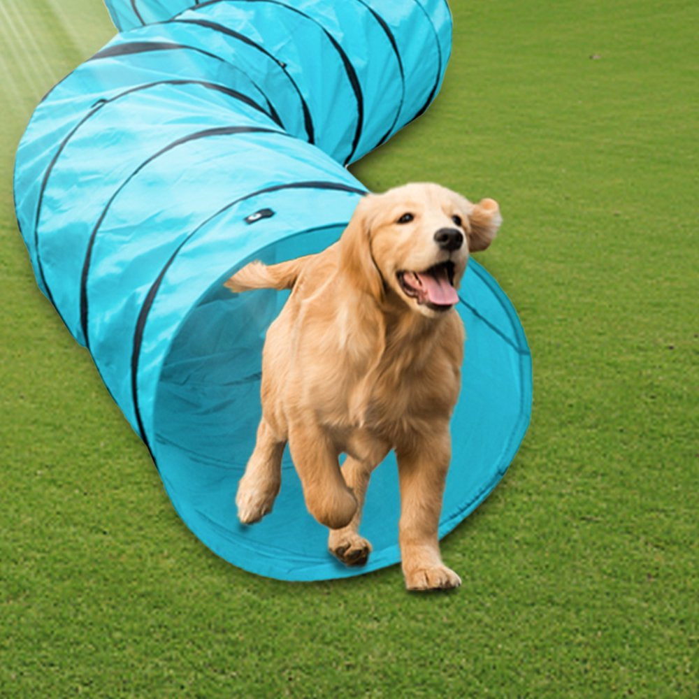 Vanipuff 18' Agility Training Tunnel Pet Dog Play Outdoor Obedience Exercise Equipment Blue