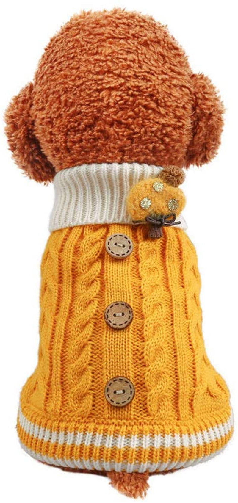 Winter Dog Warm Sweater Puppy Clothes Small Dog Chihuahua Knitted Sweater Turtleneck Sweater Button Decoration (S, Pink) Animals & Pet Supplies > Pet Supplies > Dog Supplies > Dog Apparel DHAJA Yellow Medium 