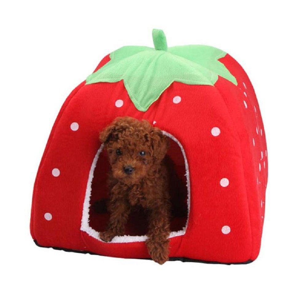 Four Seasons Foldable Soft Strawberry Dog House Semi-Enclosed Cat House Pet Supplies, Breathable and Moisture-Proof Animals & Pet Supplies > Pet Supplies > Dog Supplies > Dog Houses NA 36*36*38cm Red 