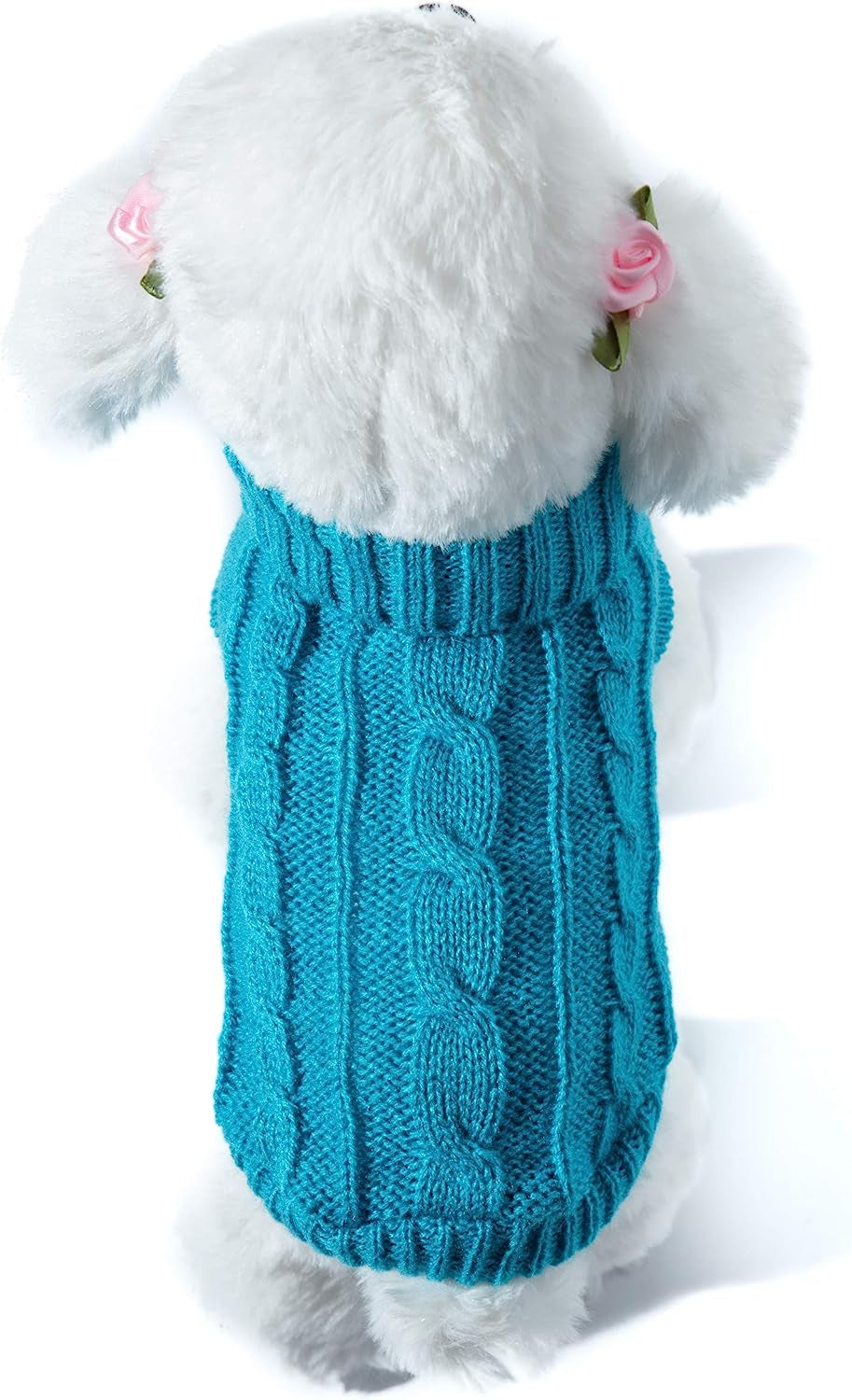 Small Dog and Cat Classic Sweater Knitwear Knitted Sweater Clothes (8", White) Animals & Pet Supplies > Pet Supplies > Dog Supplies > Dog Apparel EmmaWu Light Blue Back Length 16" 