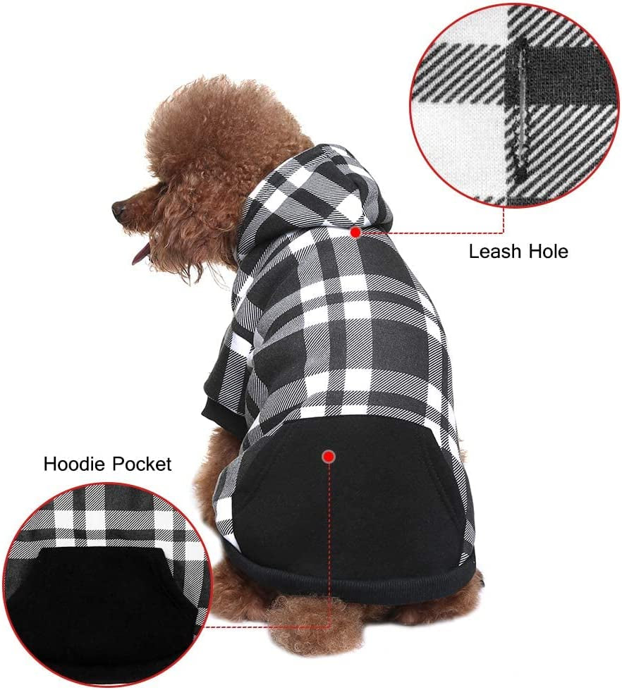 BINGPET Dog Plaid Hoodie - Pocket Design - Dog Fleece Sweater with Hat Pet Winter Clothes Plaid Dog Sweatershirts for Winter Animals & Pet Supplies > Pet Supplies > Dog Supplies > Dog Apparel BBPET   