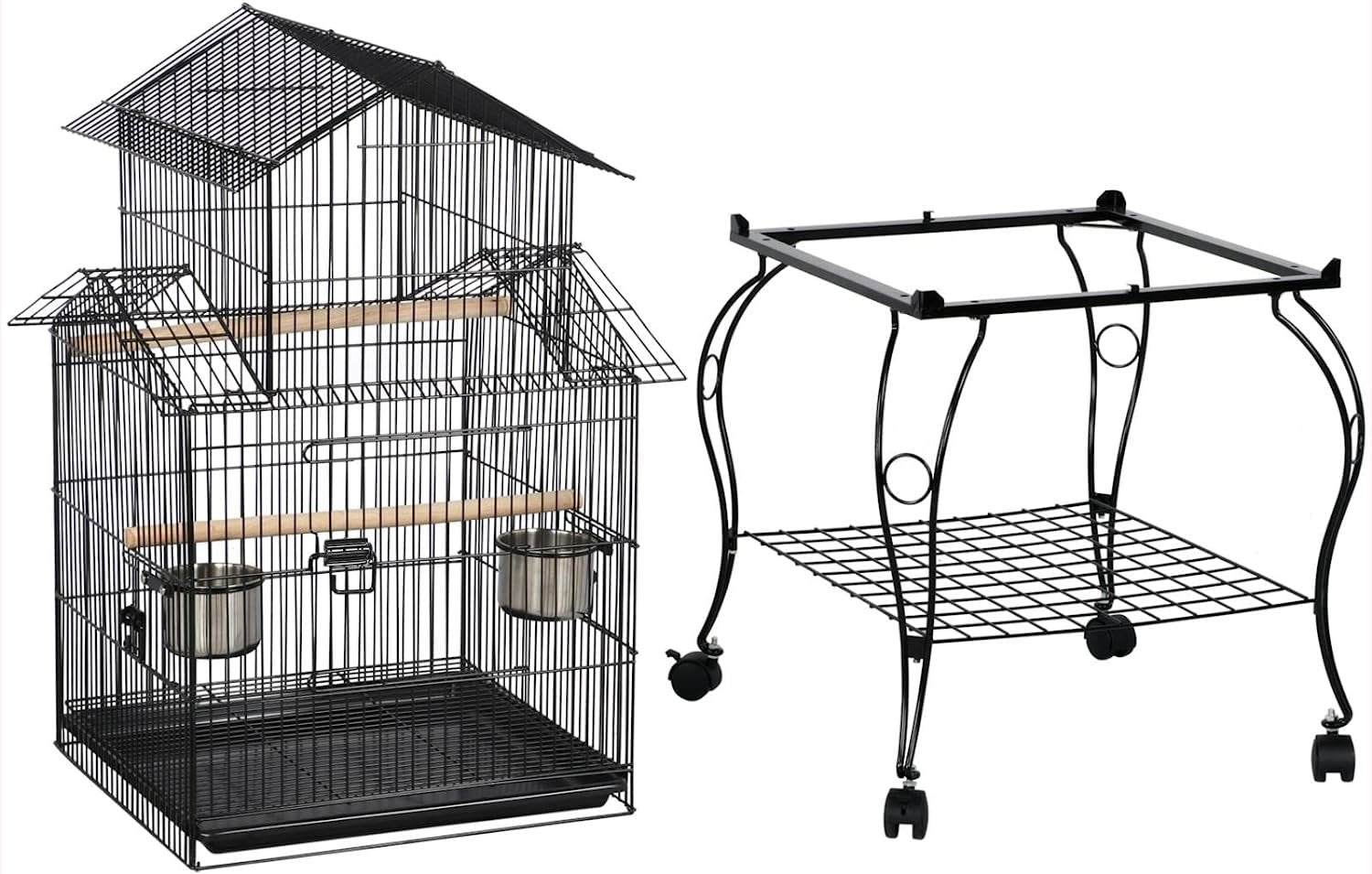 Jingkaiw 55-Inch Rolling Standing Triple Roof Top Medium Parrot Cage for Mid-Sized Parrots Cockatiels Sun Parakeets Green Cheek Conures Caique Pet Bird Cage with Detachable Stand Animals & Pet Supplies > Pet Supplies > Bird Supplies > Bird Cages & Stands jingkaiw   