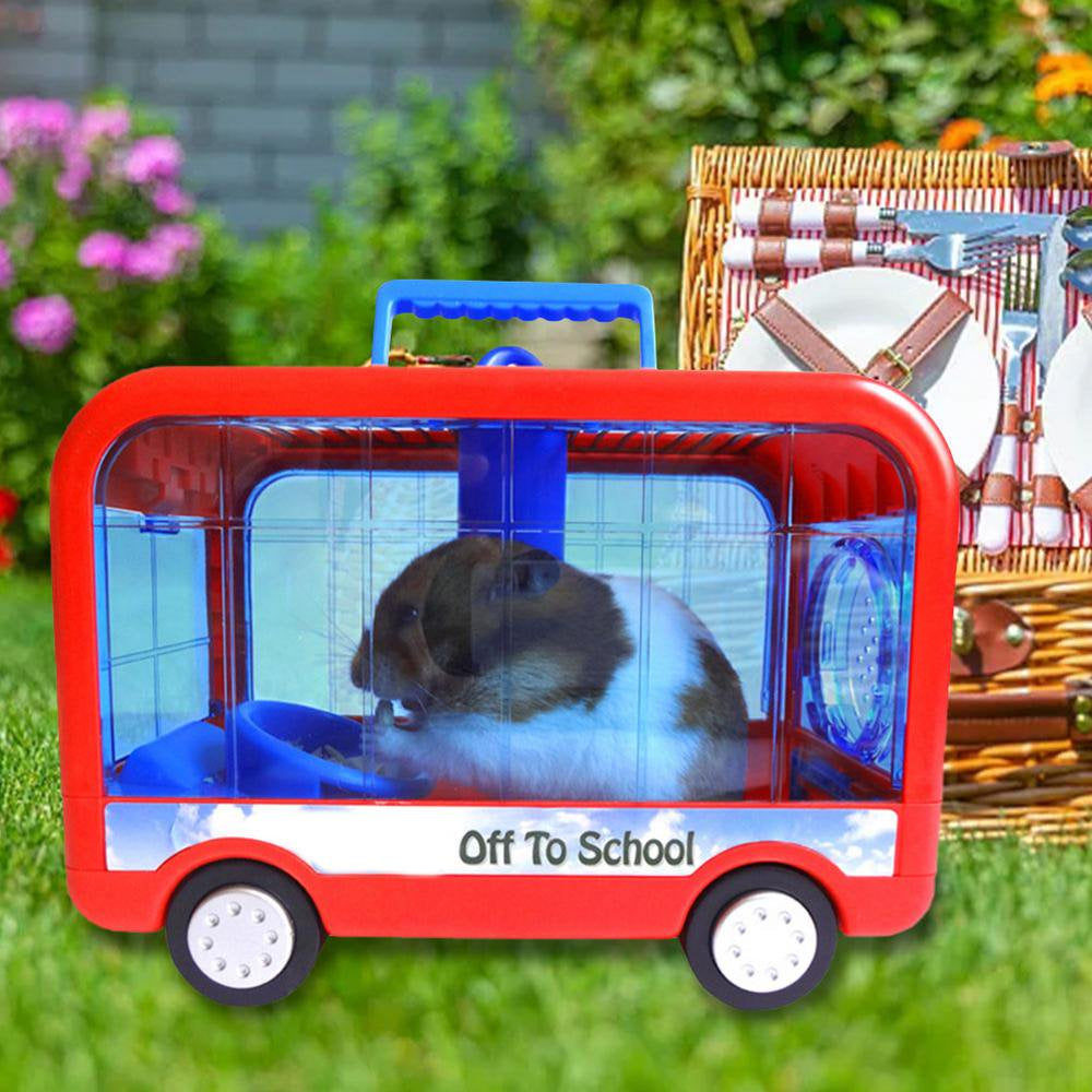 Pwtool Hamster Cage Guinea Pig Supplies and Accessories Small Pet Nest Hamster Campus Bus Portable Take-Away Cage Hamster Cage Portable Transport Device Small Animal Habitat Upgrade Animals & Pet Supplies > Pet Supplies > Small Animal Supplies > Small Animal Habitats & Cages Pwtool   