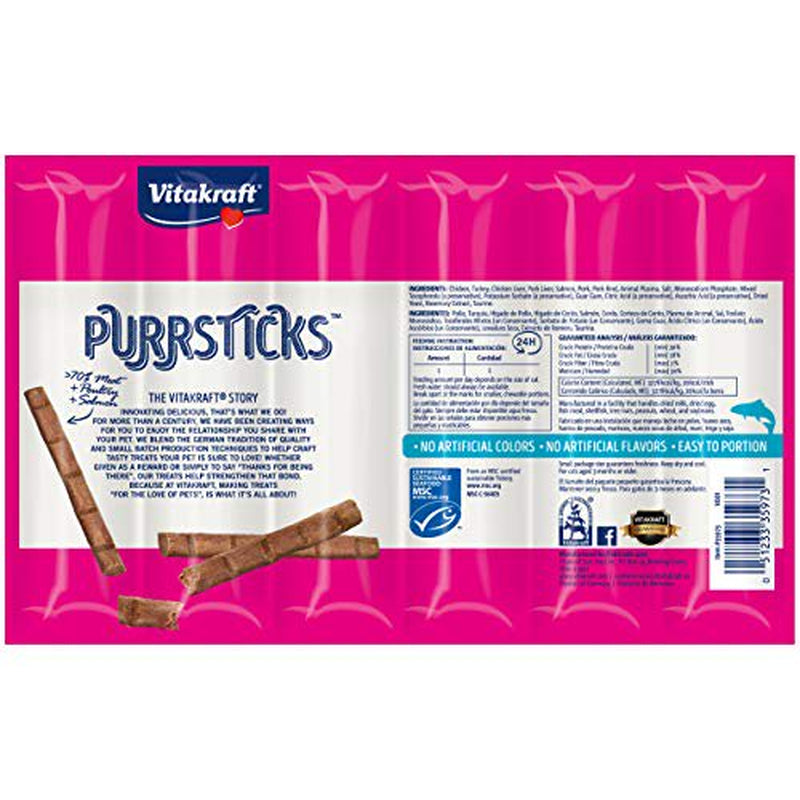 Vitakraft Purrsticks High-Meat Content Treat Sticks for Cats - Deliciously Tender, Easy on Teeth (Chicken with Salmon, 6-Pack)