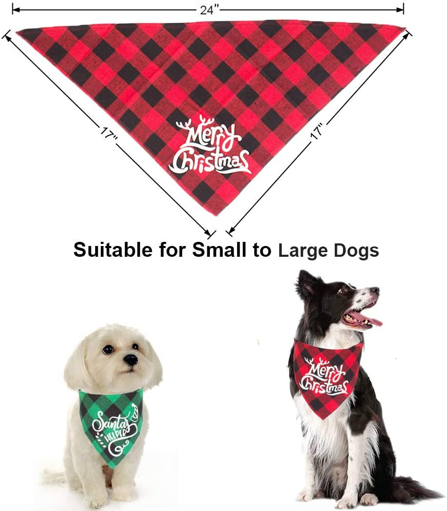 Christmas Dog Bandana Classic Plaid Pet Scarf Triangle Bibs Kerchief Merry Christmas Pet Bandana for Small Medium Large Dogs Cats Pets 2 Pack (Red & Green-2) Animals & Pet Supplies > Pet Supplies > Dog Supplies > Dog Apparel ADOGGYGO   