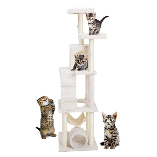 69" Cat Tree Furniture Tower Climbing Tree with Condo/House and Toys Beige/White Animals & Pet Supplies > Pet Supplies > Cat Supplies > Cat Furniture Magshion Default Title  