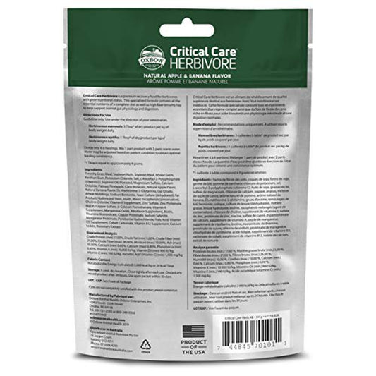 Oxbow Animal Health Critical Care, Herbivore, Apple-Banana Flavor, 141 Gram Bag Animals & Pet Supplies > Pet Supplies > Small Animal Supplies > Small Animal Food Oxbow   