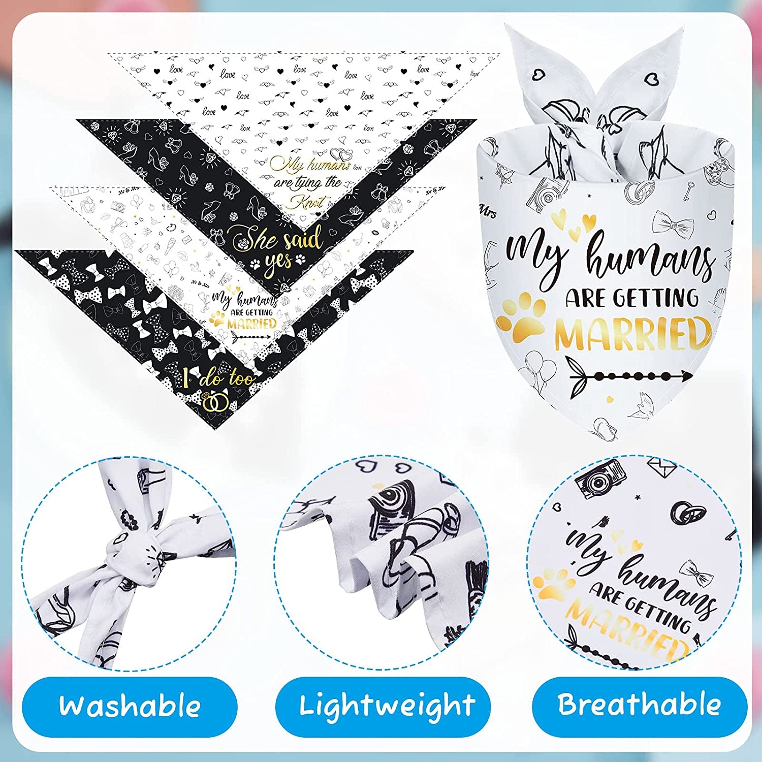 Frienda 4 Pieces Wedding Dog Bandana My Humans Are Getting Married Pet Bandana She Said Yes Dog Scarf Dog Engagement Announcement Pet Wedding Photo Prop for Dogs and Cats Animals & Pet Supplies > Pet Supplies > Dog Supplies > Dog Apparel Frienda   