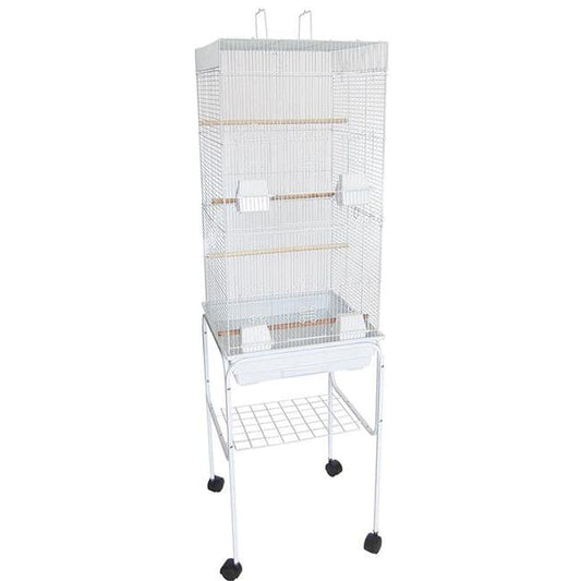 6924-4814WHT 0.37 In. Bar Spacing Tall Flat Top Bird Cage with Stand&#44; White - 18 X 18 In. - Small