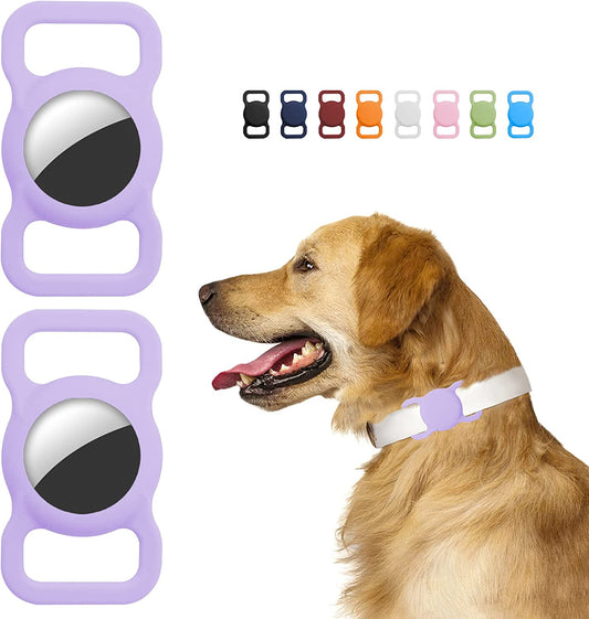 Gogomg 2 Pack Holders Compatible with Apple Airtag for Dog Collar, Silicone Protective Case for Air Tag Pet GPS Tracker (Purple)