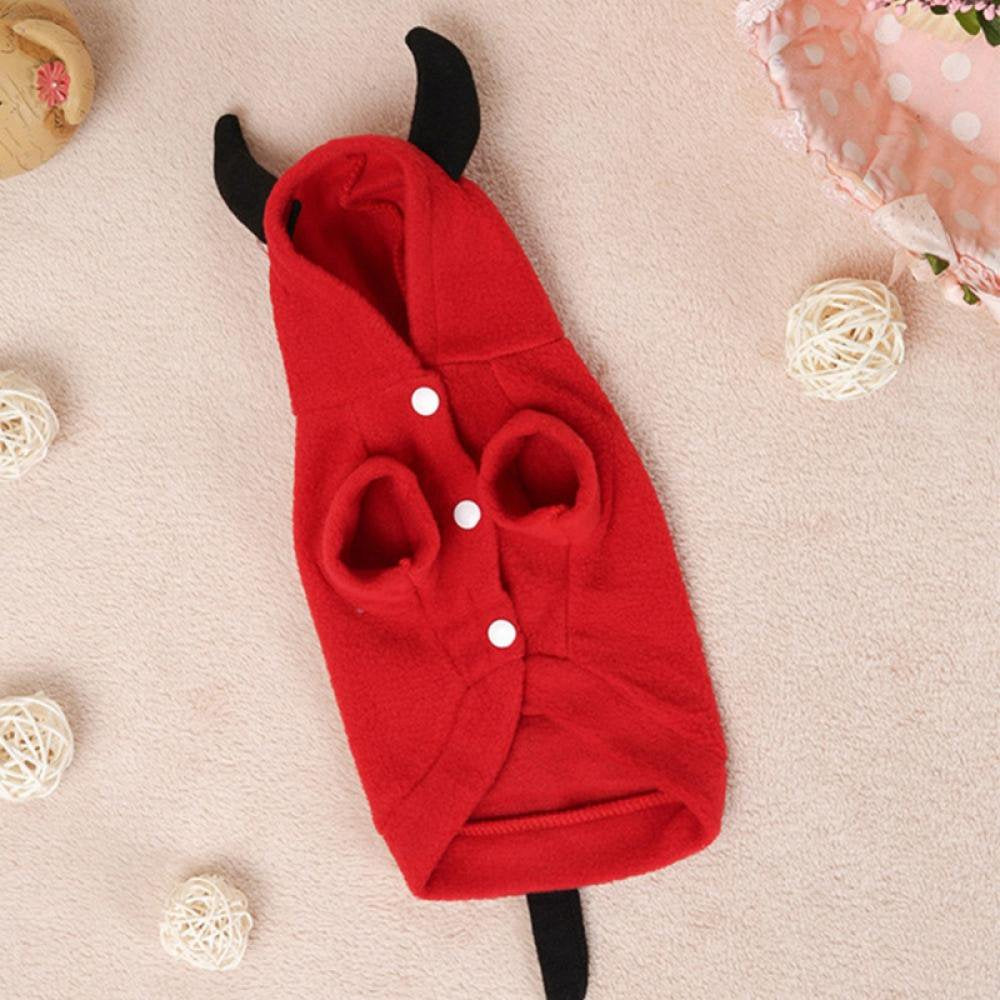 Dog Costume Devil Bull'S Horns Design Pet Halloween Hoodies Theme Party Hooded Winter Warm Coat for Small Medium Dogs Cats Pet Apparel Animals & Pet Supplies > Pet Supplies > Cat Supplies > Cat Apparel Canopy   