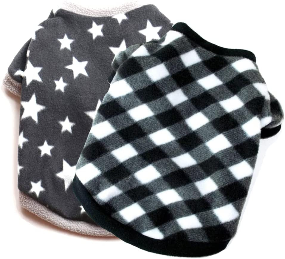 2 PCS Warm Dog Sweater, Soft Fleece Puppy Clothes Doggie Shirt Winter Outfits Sweatshirt for Small Pets Dogs Cats Chihuahua Teddy Pup Yorkshire(Star Paw, L) Animals & Pet Supplies > Pet Supplies > Dog Supplies > Dog Apparel PIXRIY Star Plaid Small 