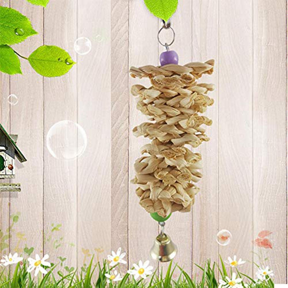 Bird Parrot Toy with Bell Natural Wooden Grass Chewing Bite Hanging Cage Swing Climb Chew Toys Animals & Pet Supplies > Pet Supplies > Bird Supplies > Bird Toys AKDSteel   