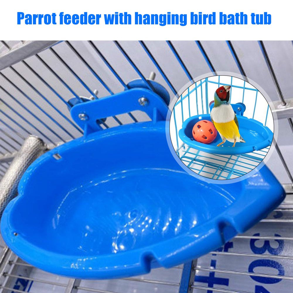 CABINHOME Bird Bath Basin with Mirror, Hanging Bird Bath Bath, Pets Small Birds Parrot Bird Cage Accessories, Parakeet Cockatiel Food Feeder Tray (Blue) Animals & Pet Supplies > Pet Supplies > Bird Supplies > Bird Cage Accessories CABINHOME   