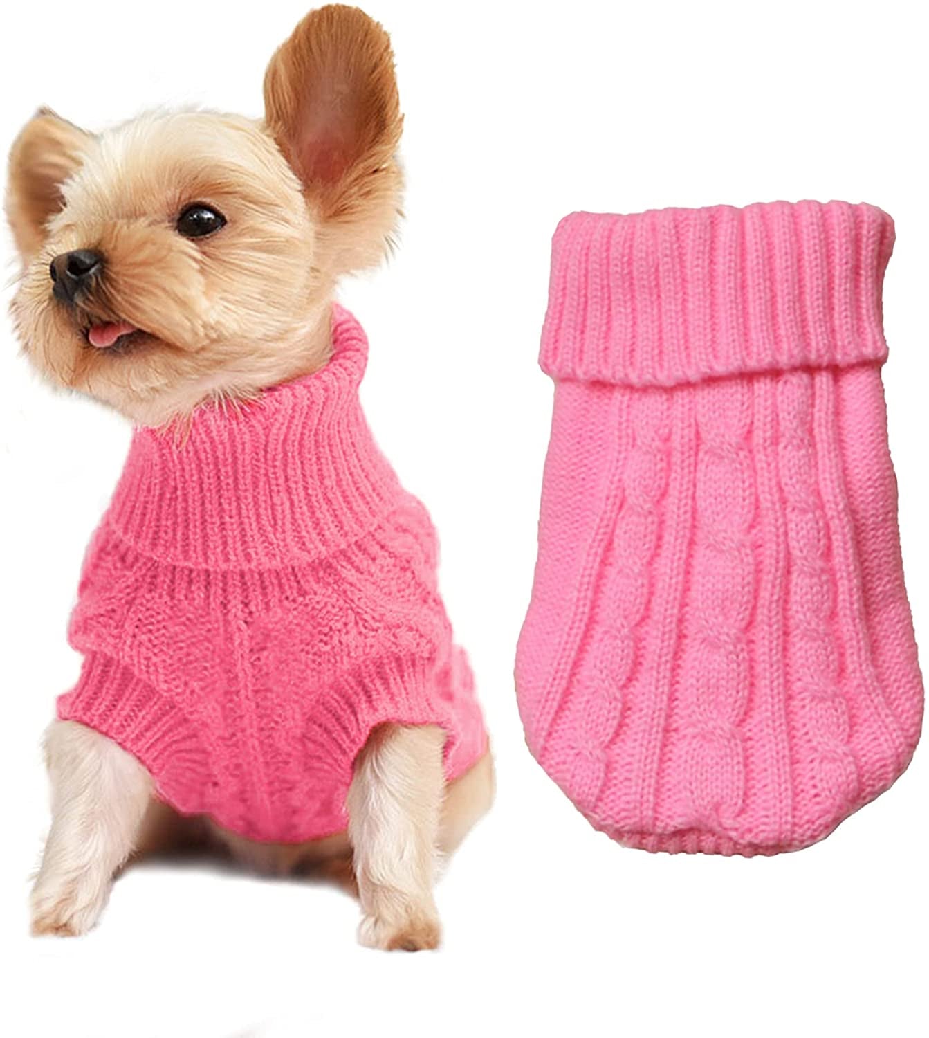 Dog Sweaters for Small Dogs, Pet Sweaters Classic Knitwear Winter Girl Boys Dog Clothes Chihuahua Coat Warm Puppy Costume Clothing Cute Doggie Sweater Apparel for Yorkie Christmas Animals & Pet Supplies > Pet Supplies > Dog Supplies > Dog Apparel SVVOOD Pink S (2-3lb)-Chest 10.9 in, Back 7.8 in 