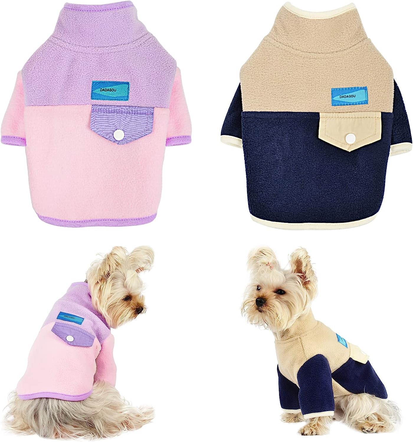 4 Pieces Small Dog Sweaters Chihuahua Fleece Clothes XXS~S Winter Warm Puppy Sweaters Boys Girls Tiny Dog Outfits for Teacup Yorkie Puppies Extra Small Breed Costume (X-Small Bust 10.23") Animals & Pet Supplies > Pet Supplies > Dog Supplies > Dog Apparel Kosiyi Purple+Beige X-Large (16-22 Ib) 