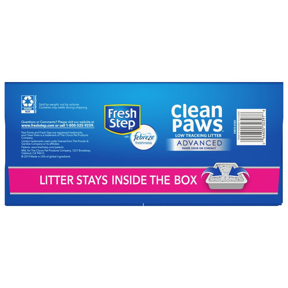 Fresh Step Advanced Clean Paws Clumping Cat Litter, Low Tracking, Odor Control, 18.5 Lb Animals & Pet Supplies > Pet Supplies > Cat Supplies > Cat Litter The Clorox Company   