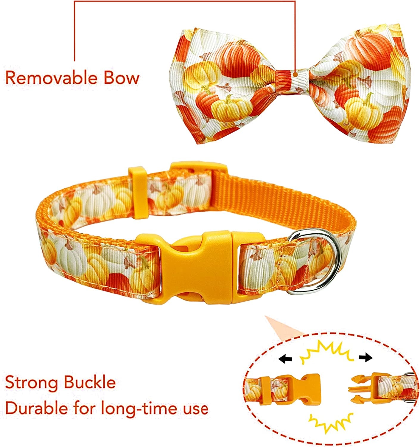 Thanksgiving Fall Harvest Dog Collar with Bow Tie, Holiday Turkey and Pumpkin Collar for Small Medium Large Dogs Pets Puppies (Large) Animals & Pet Supplies > Pet Supplies > Dog Supplies > Dog Apparel Pohshido   