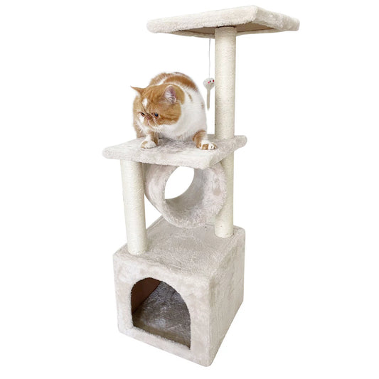 Confote 35.4-In Cat Activity Tree Climb Tower Play House Condo Furniture for Small and Medium Cat, Beige White Animals & Pet Supplies > Pet Supplies > Cat Supplies > Cat Furniture confote   