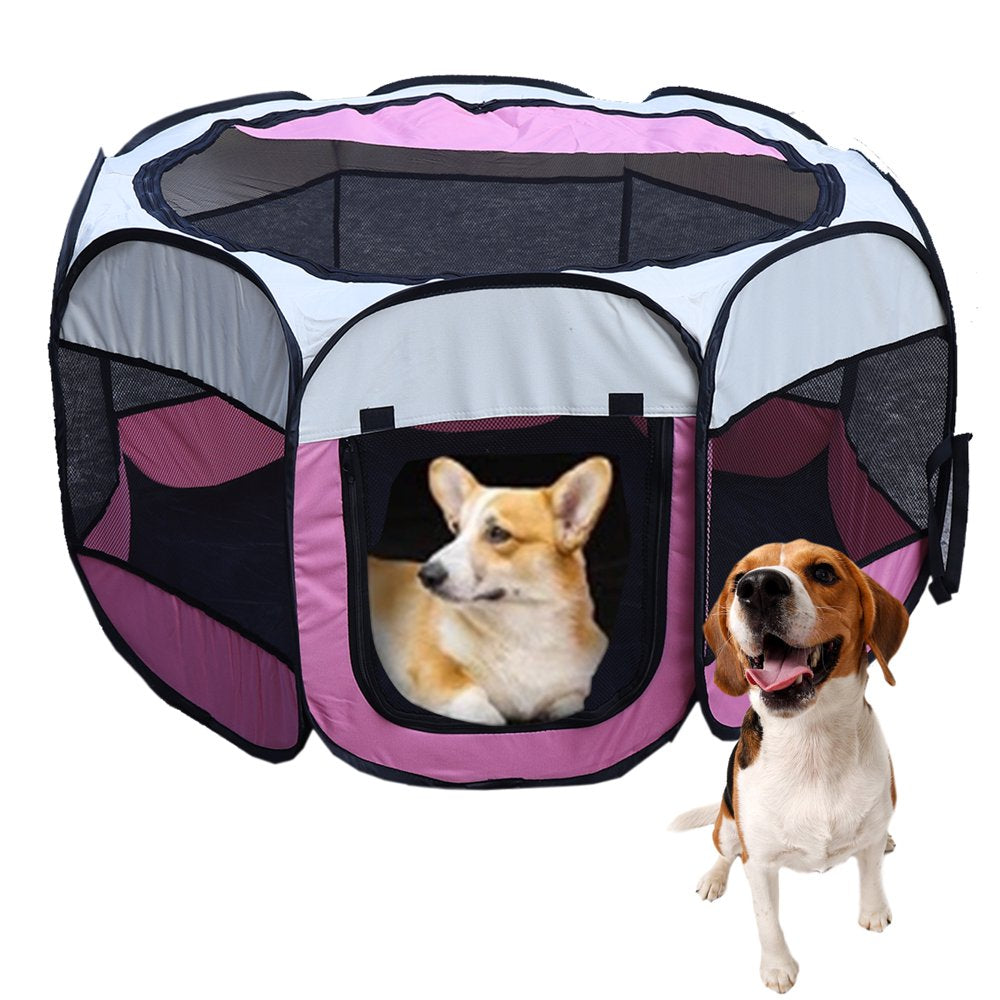 Pet Playpen, Foldable Playpens for Puppies/Dogs/Cats/Rabbits, Dog Play Tent with Removable Mesh Shade Cover for Travel Indoor Outdoor Using