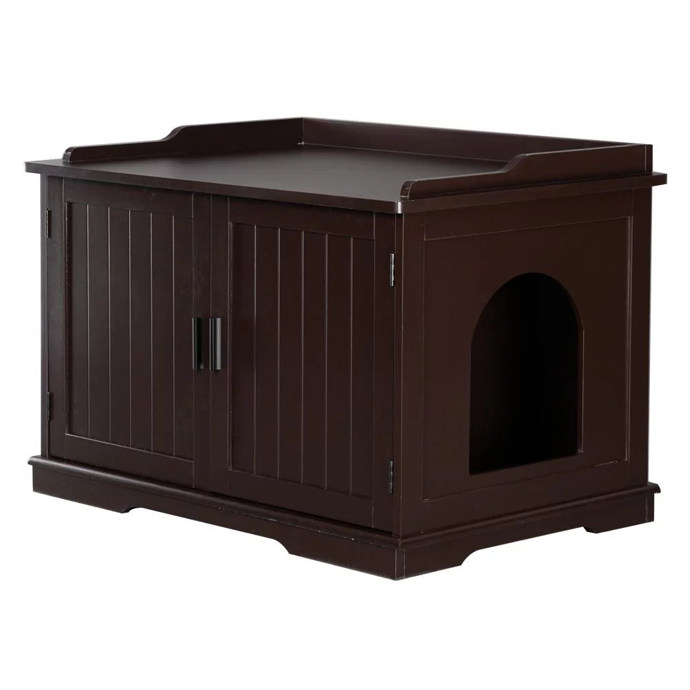 Samyohome Wooden Pet House Cat Litter Box Enclosure Cabinet, Indoor Storage Bench Furniture, Coffee