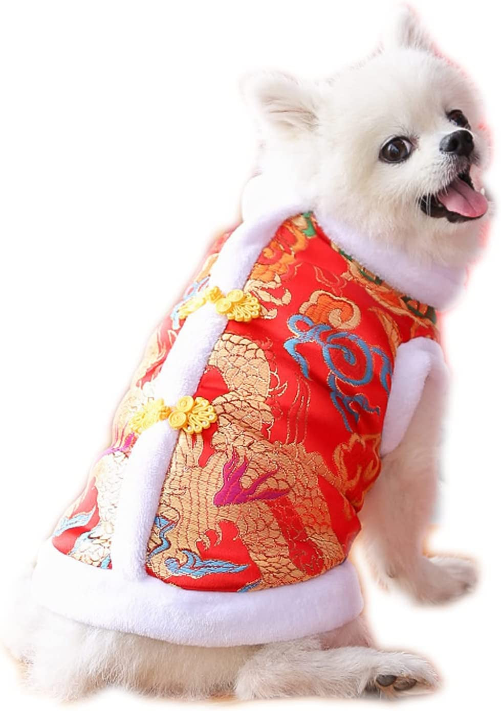 Dog New Year Outfit, Pet Cheongsam, Dog Tang Costume Warm Coat for Puppy Small Medium Dog (Cape, Neck Girth 10") Animals & Pet Supplies > Pet Supplies > Dog Supplies > Dog Apparel HDKUW Cheongsam L:Chest Girth 16"-18" 