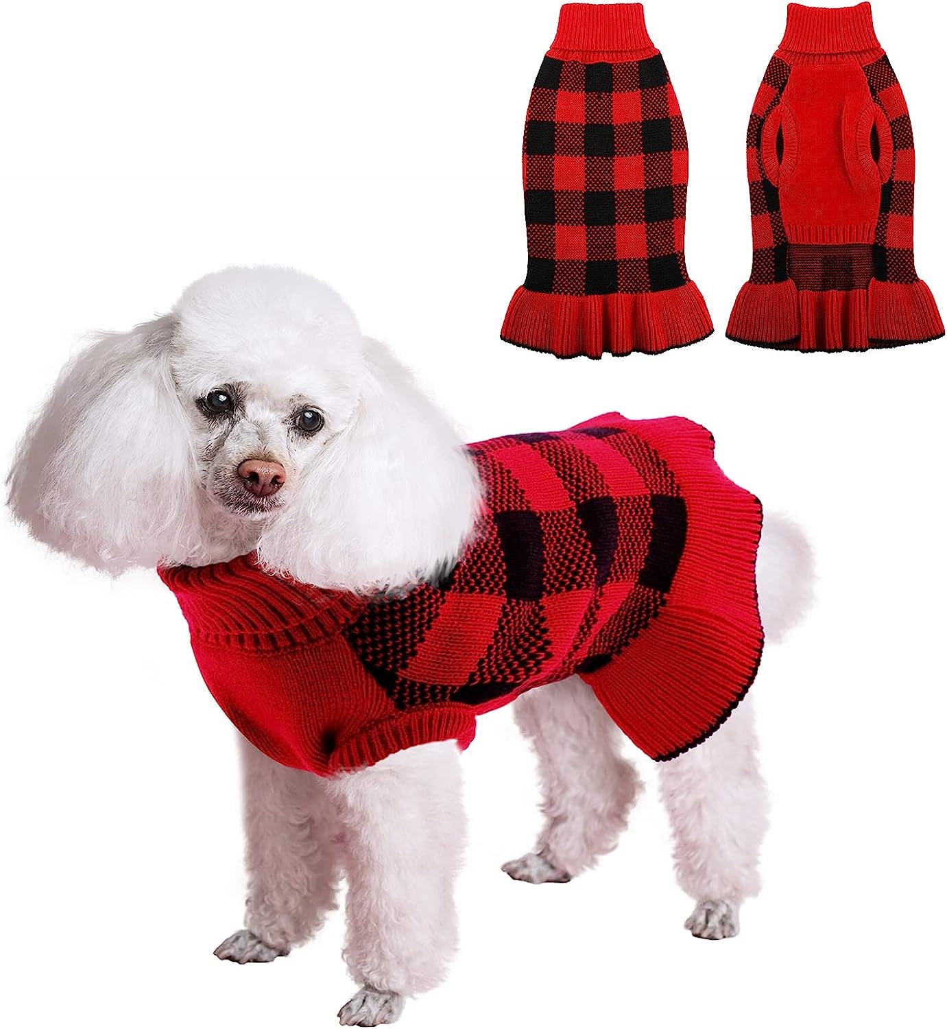 Dasior Pet Dog Sweater, Soft Turtleneck Knitted Plaid Stretch Pullover, Warm Knitwear Winter Clothes (Pink, Small) Animals & Pet Supplies > Pet Supplies > Dog Supplies > Dog Apparel Dasior Red Large 