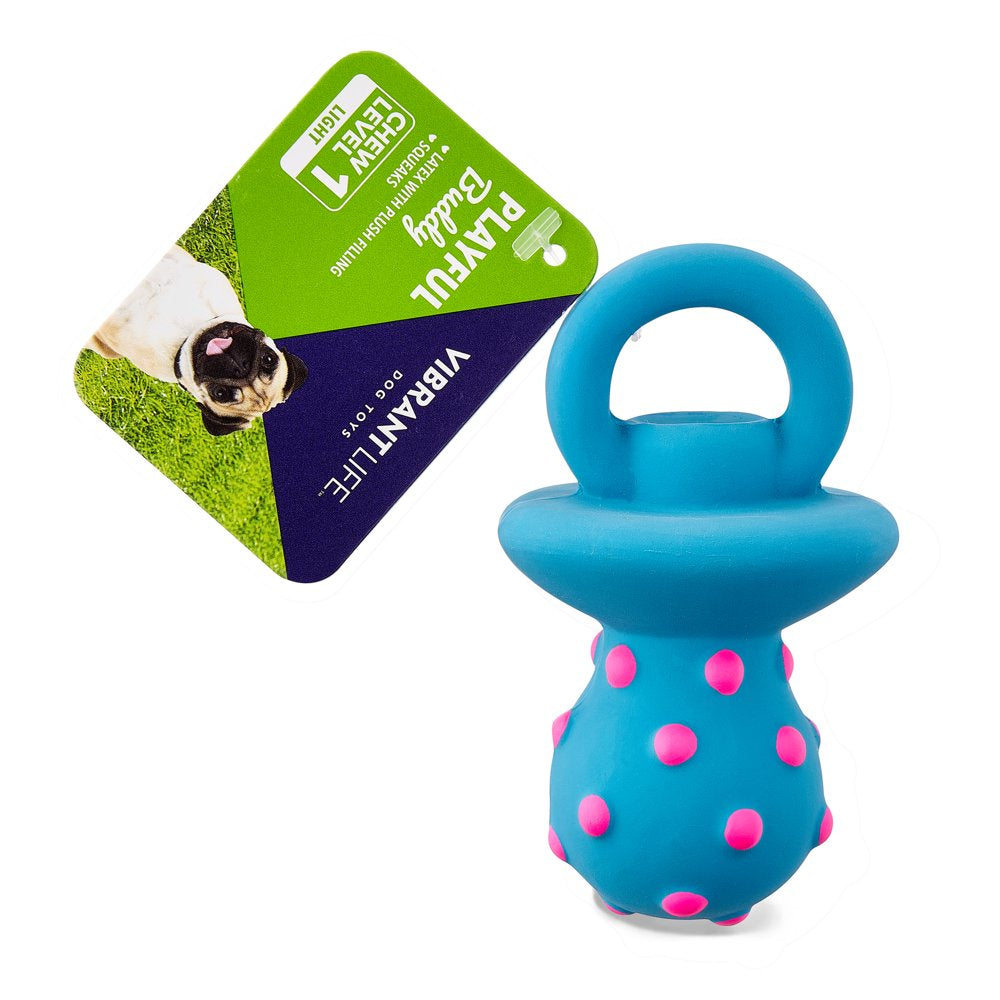 Vibrant Life Playful Buddy Pacifier Dog Toy, Latex with Plush Filling, Chew Level 1