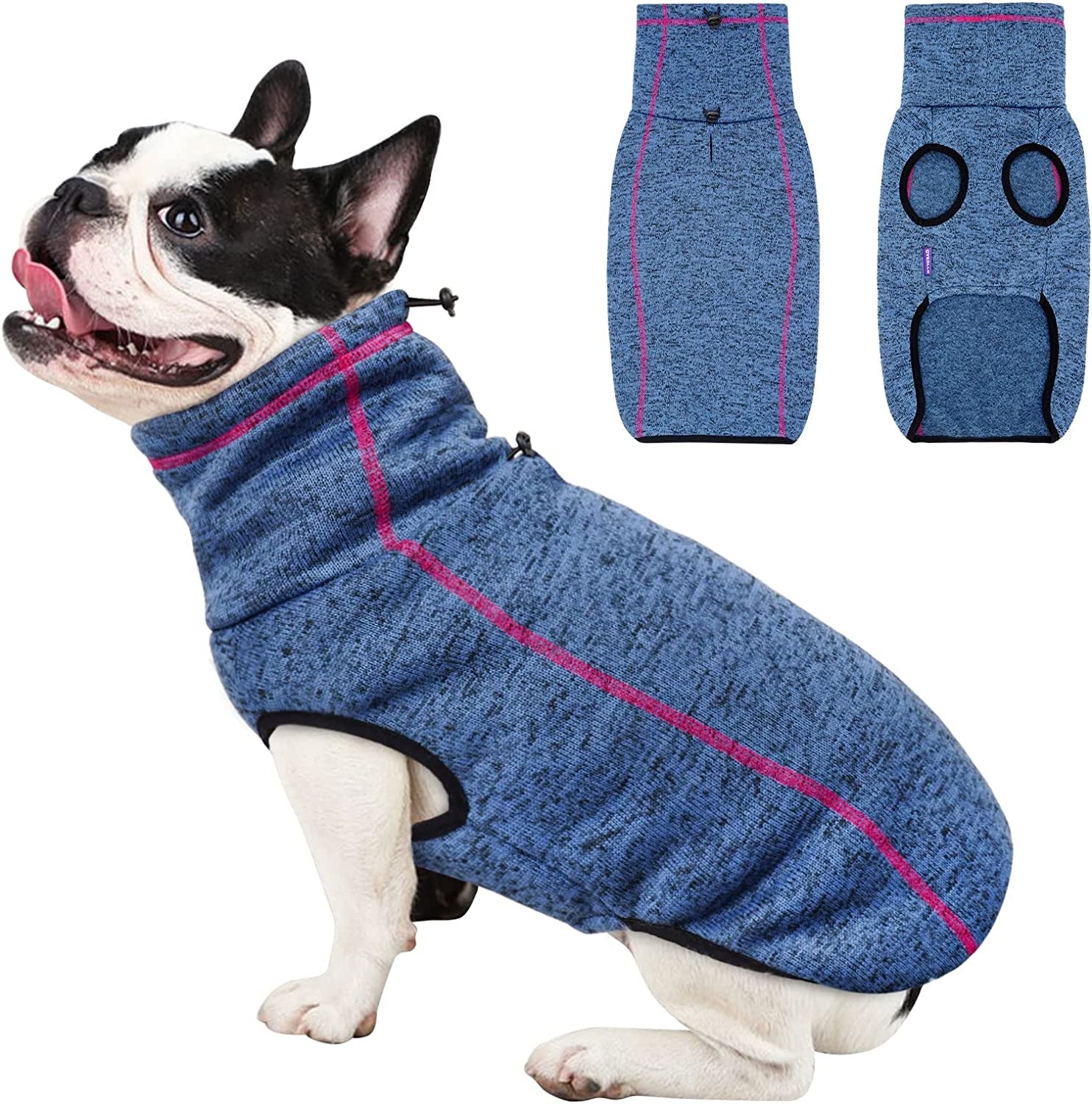 Cyeollo Dog Sweater Fleece Jacket High Collar Warm Doggie Turtleneck Lightweight Cozy Jackets Pullover Winter Dog Clothes Pet Vest with Leash Hole for Small Dogs, Navy Small Animals & Pet Supplies > Pet Supplies > Dog Supplies > Dog Apparel cyeollo Navy Medium 