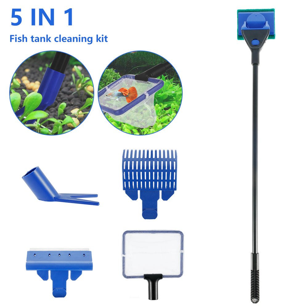 Harupink 5 in 1 Fish Tank Aquarium Glass Cleaning Brush Fishnet Magnetic Cleaner Tool Kit Animals & Pet Supplies > Pet Supplies > Fish Supplies > Aquarium Fish Nets Harupink   