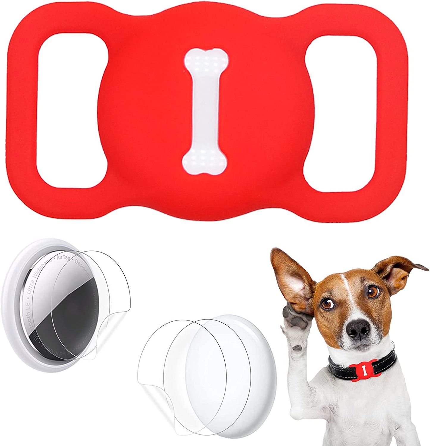 Protective Case Compatible for Apple Airtags for Dog Cat Collar Pet Loop Holder, Airtag Holder Accessories with Screen Protectors, Air Tag Silicone Cover for Pet Collar Electronics > GPS Accessories > GPS Cases Wustentre Red  