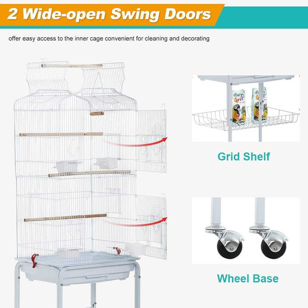 Bestpet Bird Cage Parakeet Cage 64 Inch Open Top Standing Parrot Cage Accessories with Rolling Stand,White Animals & Pet Supplies > Pet Supplies > Bird Supplies > Bird Cage Accessories HCB-BC129-White   