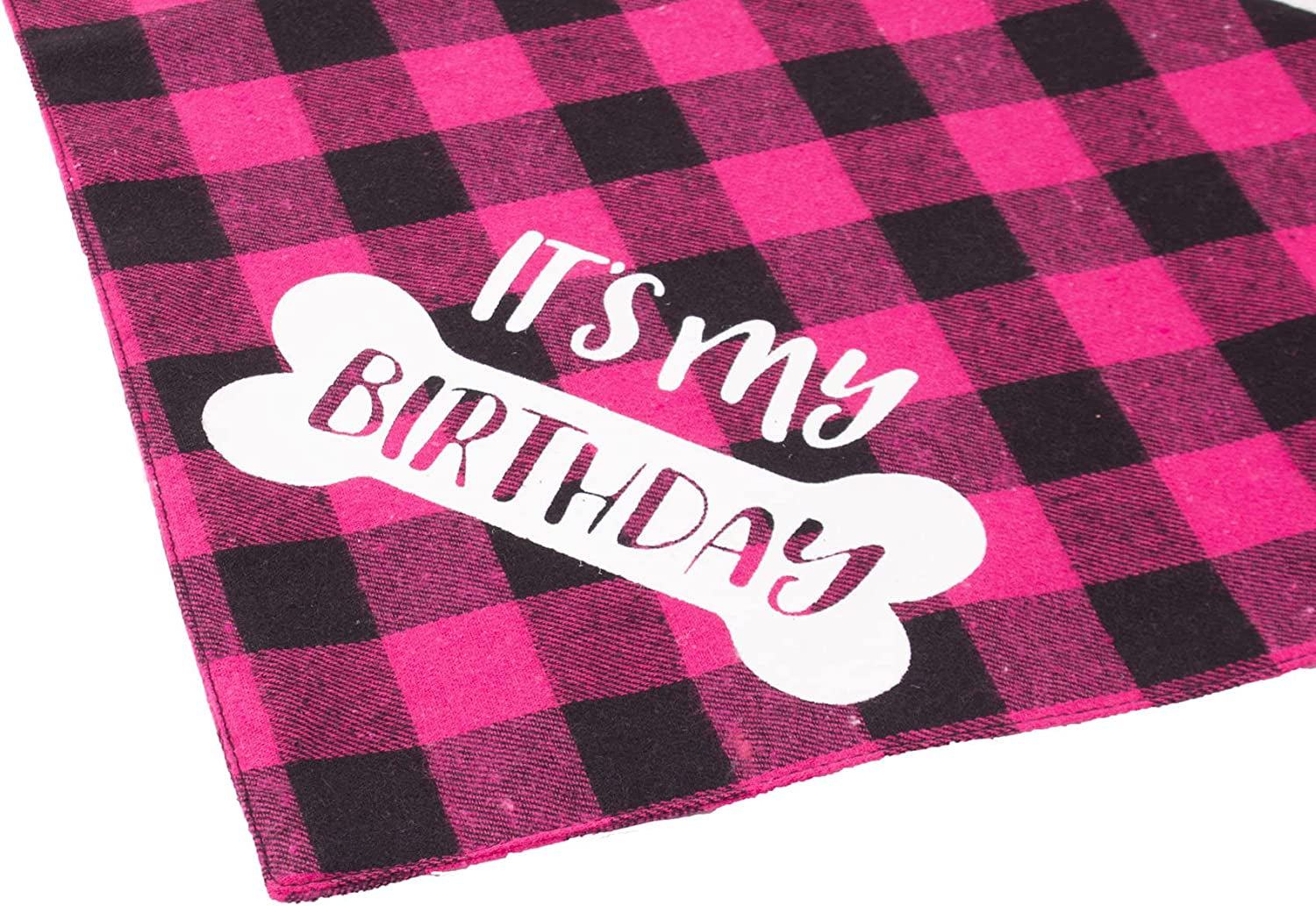 PTDECOR Dog Birthday Girl Bandana, It’S My Birthday Plaid Dog Puppy Birthday Bandana Triangle Scarf for Dog Birthday Party Supplies (Pink) Animals & Pet Supplies > Pet Supplies > Dog Supplies > Dog Apparel PTDECOR   