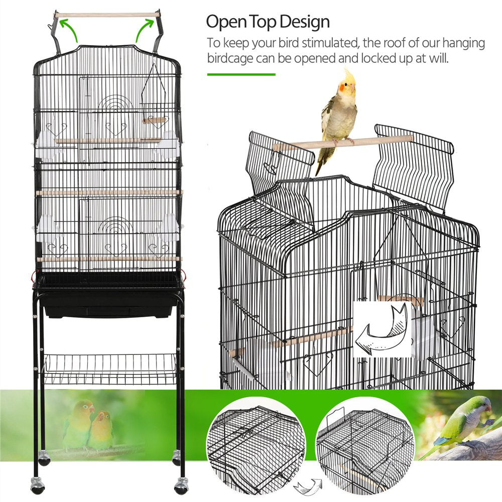 Easyfashion 64'' Play Open Top Small Parrot Cockatiel Bird Cage with Rolling Stand Black Animals & Pet Supplies > Pet Supplies > Bird Supplies > Bird Cages & Stands Easyfashion   