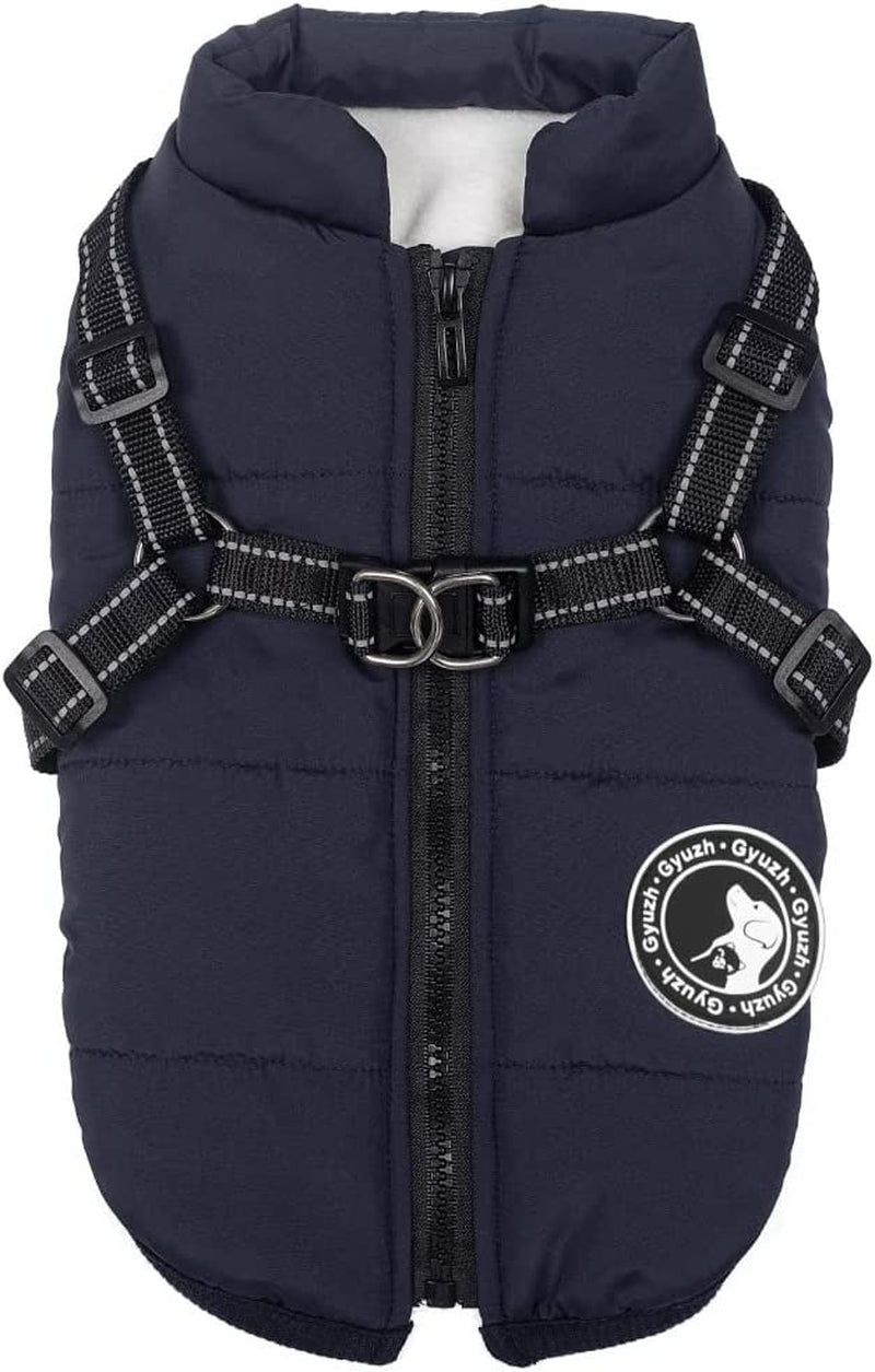 Gyuzh Dog Coat with Harness Winter Dog Coat Fleece Dog Jacket Waterproof Dog Coat Zipper Dog Jacket Puppy Coat Small Dog Clothes Dog Coat with Reflective Harness for Smal Medium Large Dogs Animals & Pet Supplies > Pet Supplies > Dog Supplies > Dog Apparel Gyuzh blue X-Large 