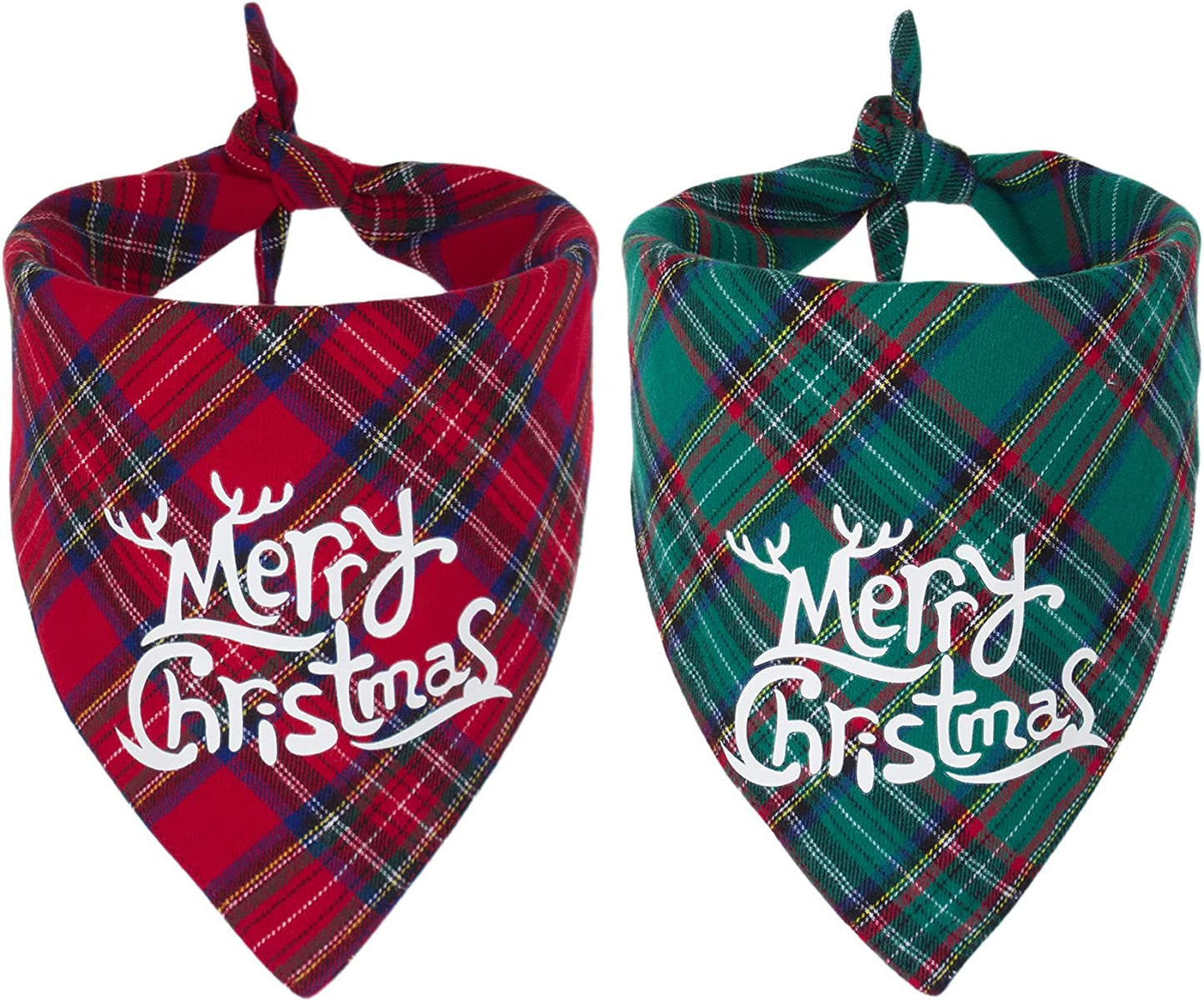 PTDECOR 2 Pack Dog Bandana Christmas Red Green Plaid Dog Scarf Triangle Bibs Kerchief Dog Christmas Accessories Christmas Bandanas for Small Medium Large Dogs Pets (Red&Green-1) Animals & Pet Supplies > Pet Supplies > Dog Supplies > Dog Apparel PTDECOR Red&Green-1  