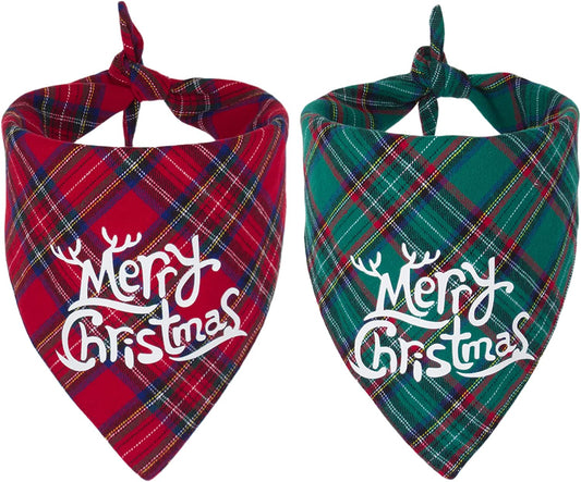 PTDECOR 2 Pack Dog Bandana Christmas Red Green Plaid Dog Scarf Triangle Bibs Kerchief Dog Christmas Accessories Christmas Bandanas for Small Medium Large Dogs Pets (Red&Green-1) Animals & Pet Supplies > Pet Supplies > Dog Supplies > Dog Apparel PTDECOR Red&Green-1  