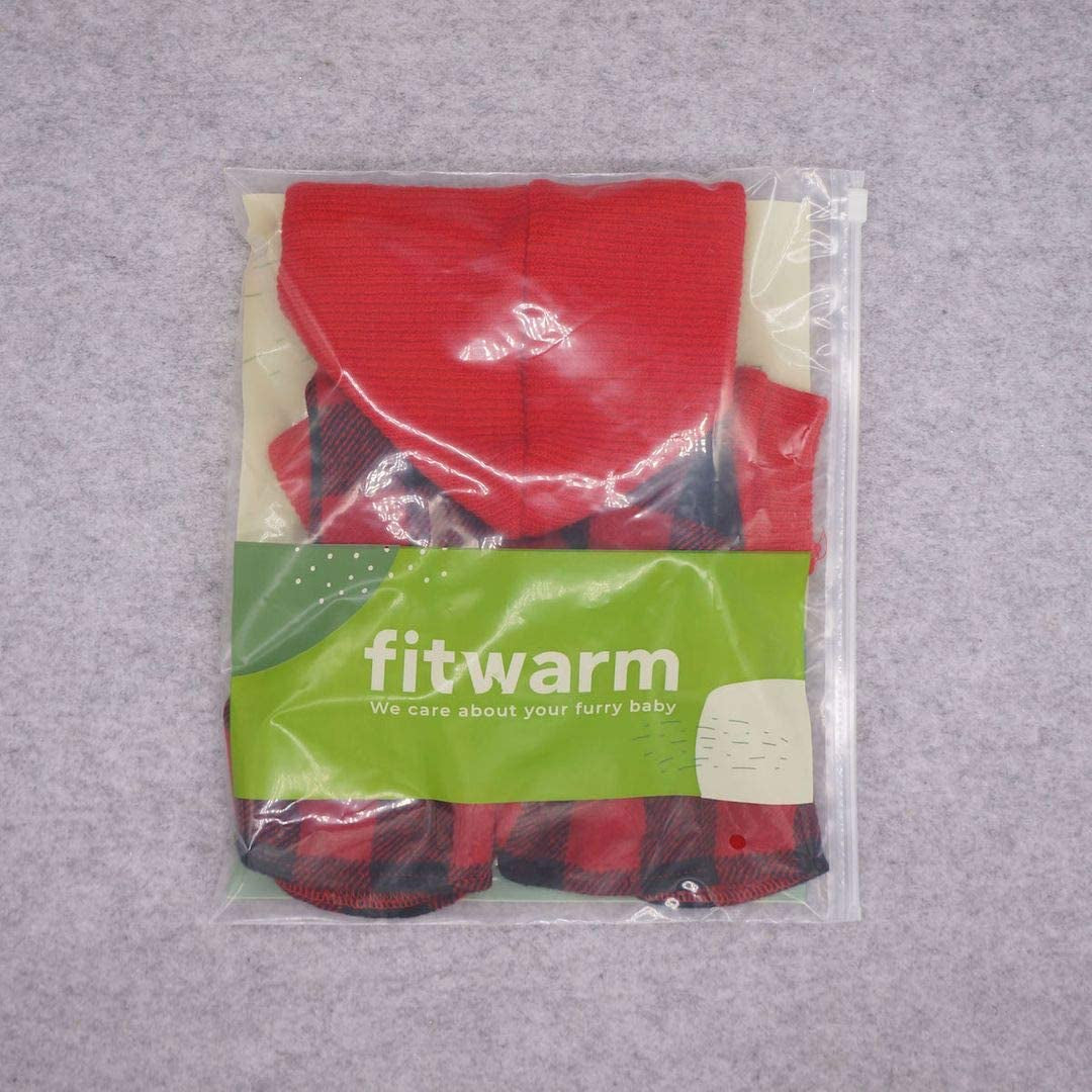 Fitwarm Knitted Plaid Dog Dress Hoodie Sweatshirts Pet Clothes Sweater Coats Cat Outfits Red Medium Animals & Pet Supplies > Pet Supplies > Dog Supplies > Dog Apparel Fitwarm   