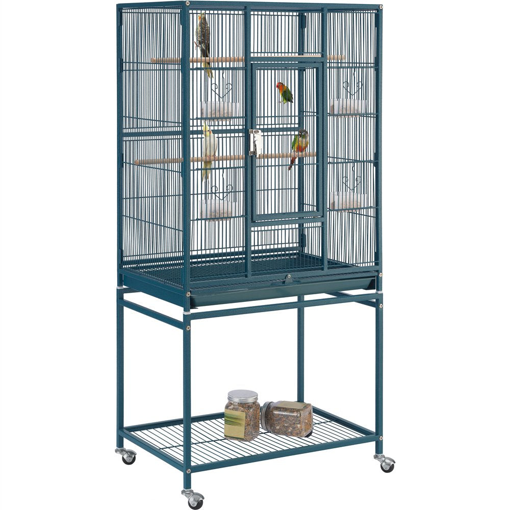 Topeakmart 54''H Large Rolling Metal Parrot Cage Bird Cage with Detachable Stand for Conures Parakeets Cockatiels, Navy Blue Animals & Pet Supplies > Pet Supplies > Bird Supplies > Bird Cages & Stands Topeakmart Navy Blue  