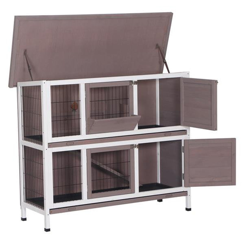 Clearance! Rabbit Hutch Indoor with Tray, 48” Bunny Hutch Outdoor 2 Story Wooden Rabbit House Guinea Pig Cages with Ramp for Habitat, Small Animals,Pet Animals & Pet Supplies > Pet Supplies > Small Animal Supplies > Small Animal Habitats & Cages IM Beauty   