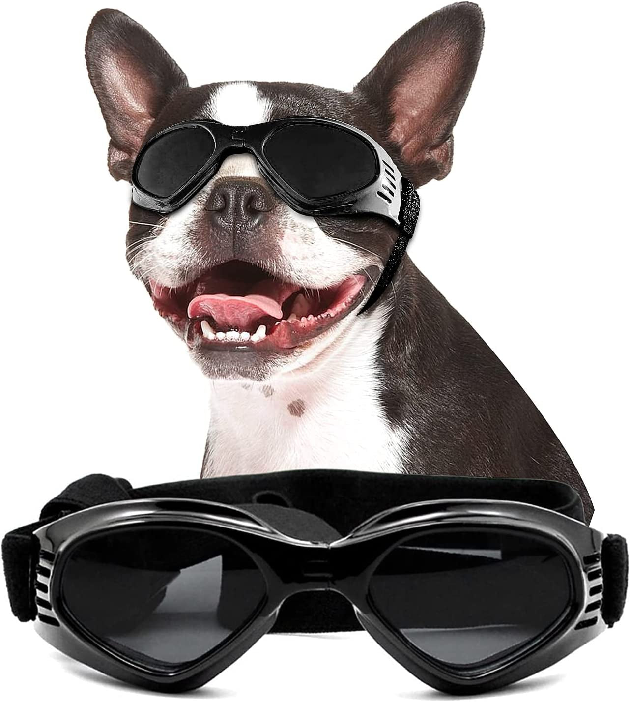 NAMSAN Dog Goggles Medium anti UV Glare Dog Sunglasses for Small to Medium Dogs Motorcycle Glasses Adjustable Doggy Protective Eyewear, Cool Black Animals & Pet Supplies > Pet Supplies > Dog Supplies > Dog Apparel Namsan Black  