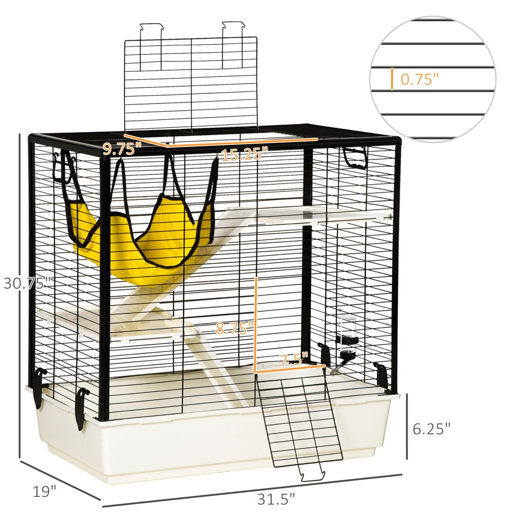 Pawhut Small Animal Cage Habitat Indoor Pet Play House for Guinea Pigs Ferrets Chinchillas, with Accessories Hammock Water Bottle Balcony Ramp Food Dish, 31.5"X19"X30.75", Yellow Animals & Pet Supplies > Pet Supplies > Small Animal Supplies > Small Animal Habitats & Cages Aosom LLC   