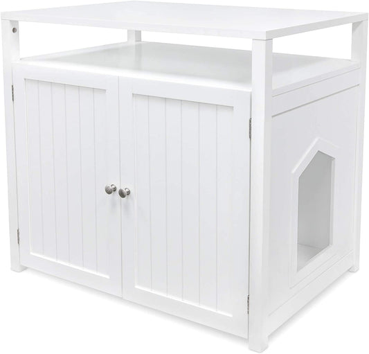 Arf Pets Cat Litter Box Enclosure, Furniture Large Box House with Table, White Animals & Pet Supplies > Pet Supplies > Cat Supplies > Cat Furniture Arf Pets   