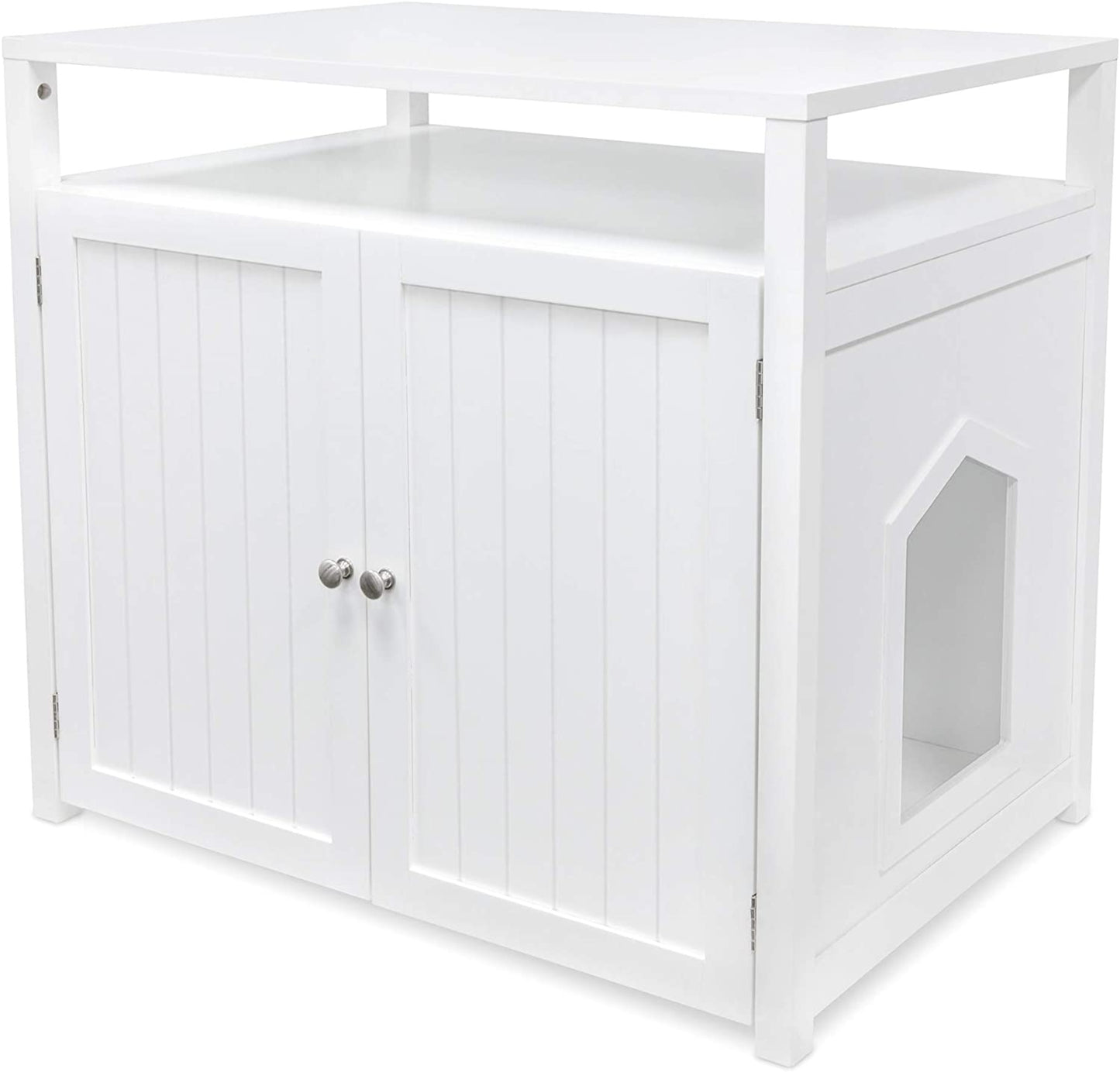 Arf Pets Cat Litter Box Enclosure, Furniture Large Box House with Table, White Animals & Pet Supplies > Pet Supplies > Cat Supplies > Cat Furniture Arf Pets   