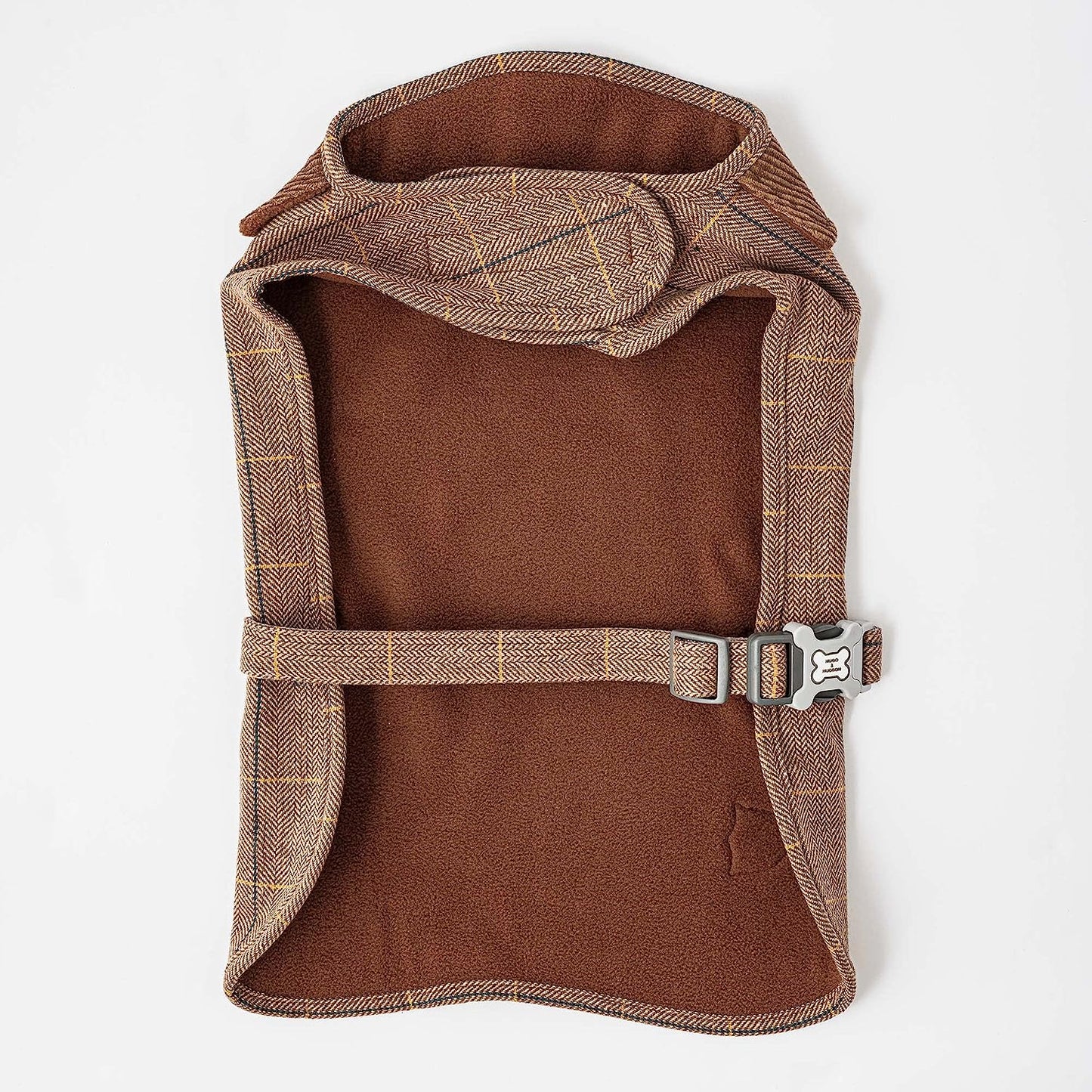 HUGO & HUDSON Dog Fleece Jacket - Clothing & Accessories for Dogs Winter Coats & Jackets with Adjustable Strap - Caramel Checked Herringbone Tweed - S Animals & Pet Supplies > Pet Supplies > Dog Supplies > Dog Apparel Hugo & Hudson   